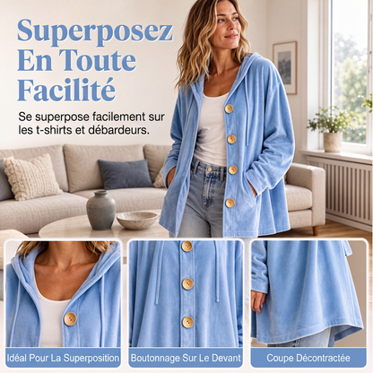 Cardigan à capuche en velours ample pour femme