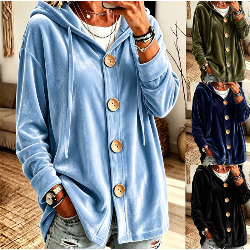 Cardigan à capuche en velours ample pour femme