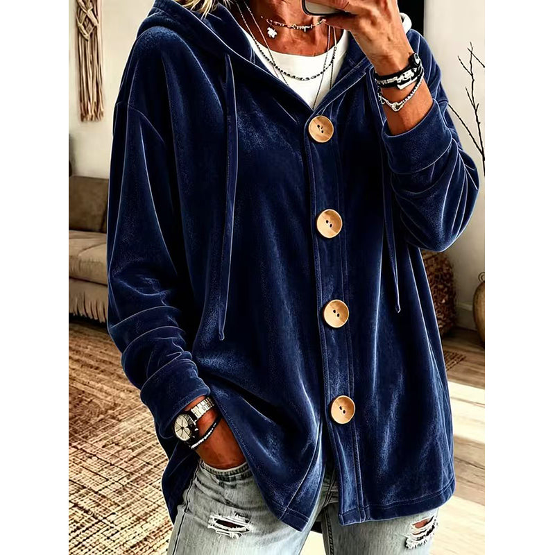 Cardigan à capuche en velours ample pour femme