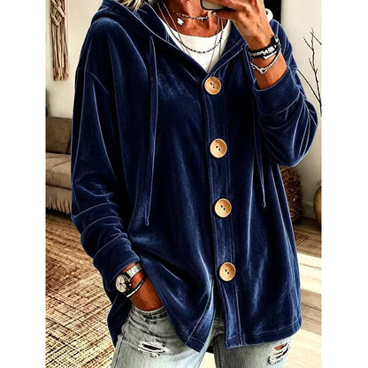 Cardigan à capuche en velours ample pour femme
