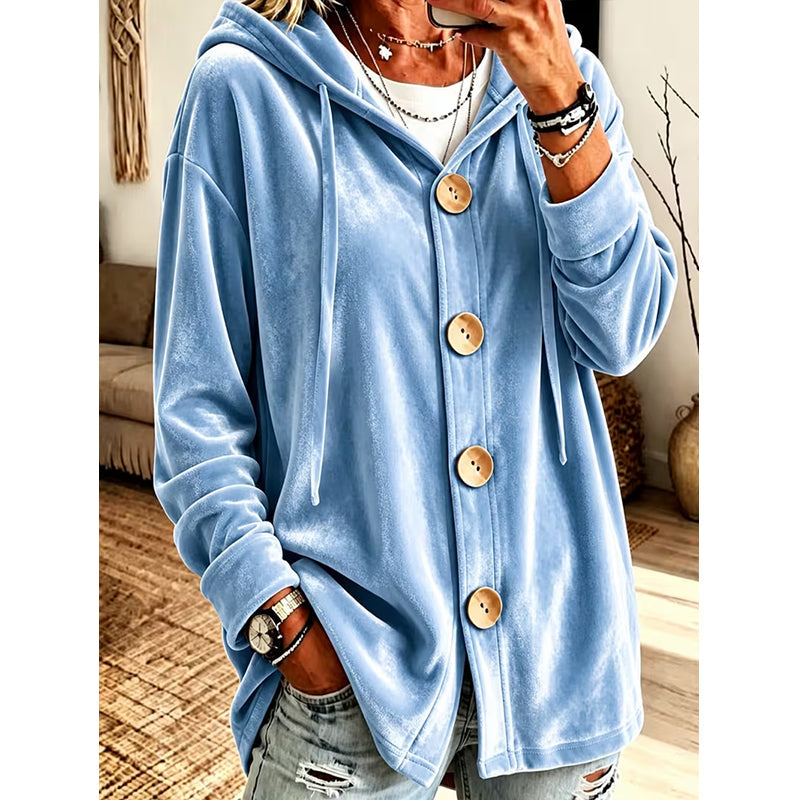 Cardigan à capuche en velours ample pour femme