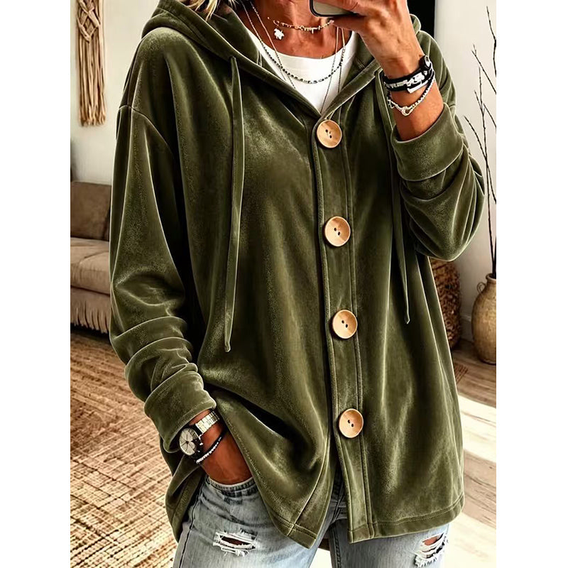 Cardigan à capuche en velours ample pour femme