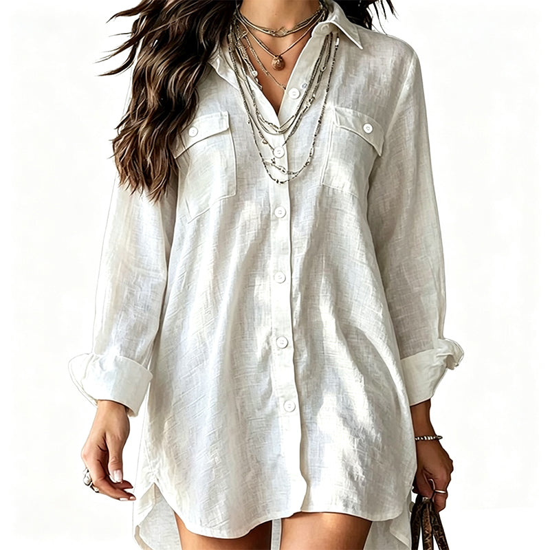 ✨ OFFRE PRIVILÈGE · -50 % | Robe Chemise Femme en Coton & Lin