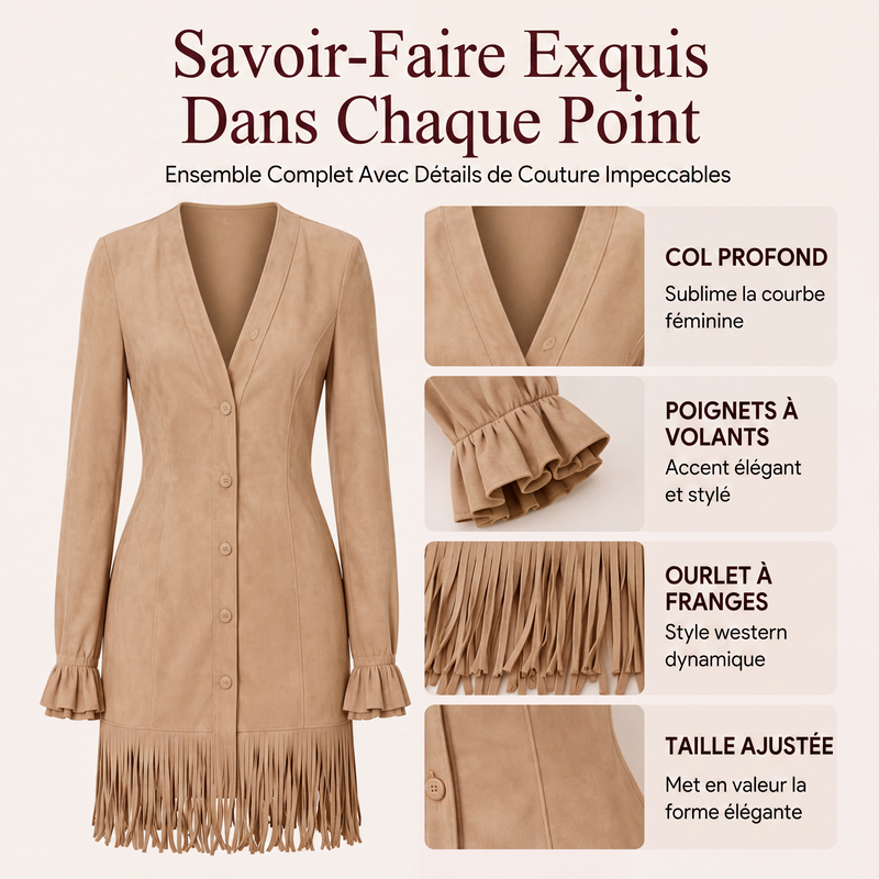 Robe femme à manches volantées et franges
