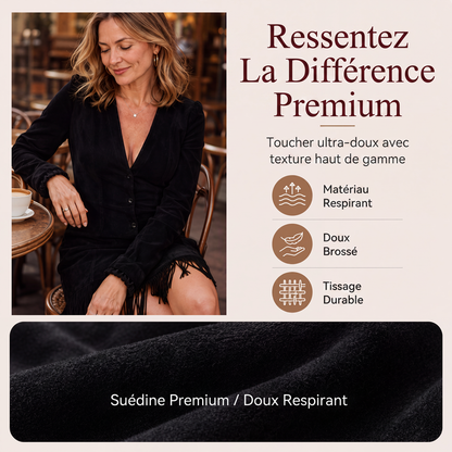 Robe femme à manches volantées et franges