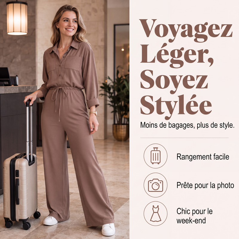 ✨ OFFRE PRIVILÈGE · -50 % | Combinaison Chemise Femme à Jambes Larges
