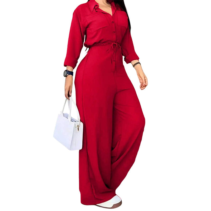 ✨ OFFRE PRIVILÈGE · -50 % | Combinaison Chemise Femme à Jambes Larges