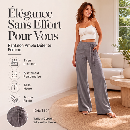 Pantalon large décontracté rayé pour femme