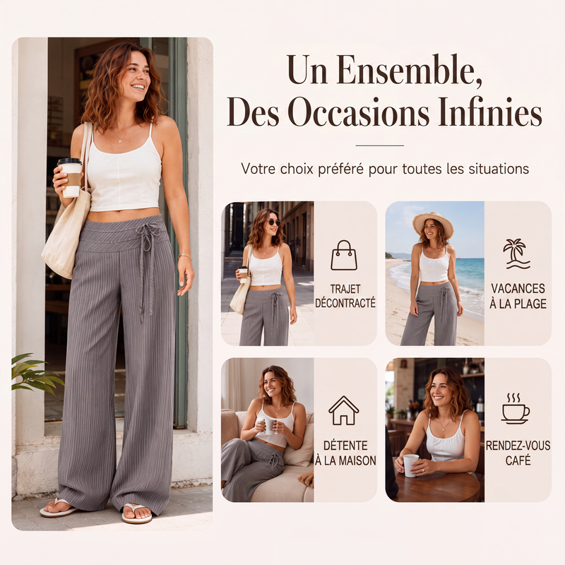 Pantalon large décontracté rayé pour femme