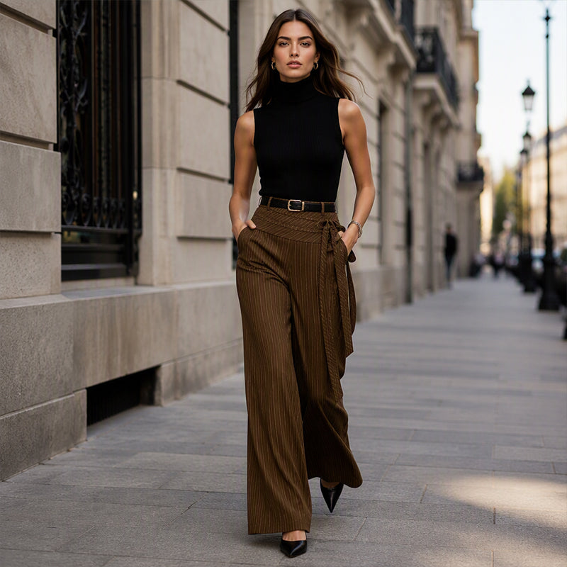 Pantalon large décontracté rayé pour femme