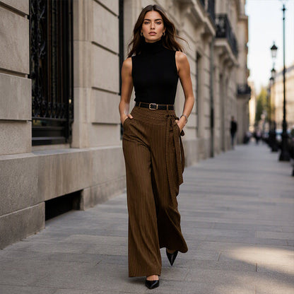 Pantalon large décontracté rayé pour femme