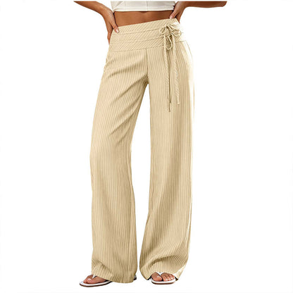 Pantalon large décontracté rayé pour femme