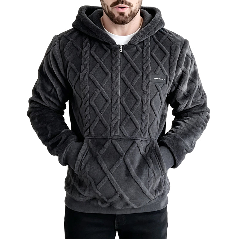 Hoodie pour homme en tricot torsadé texturé effet diamant en peluche