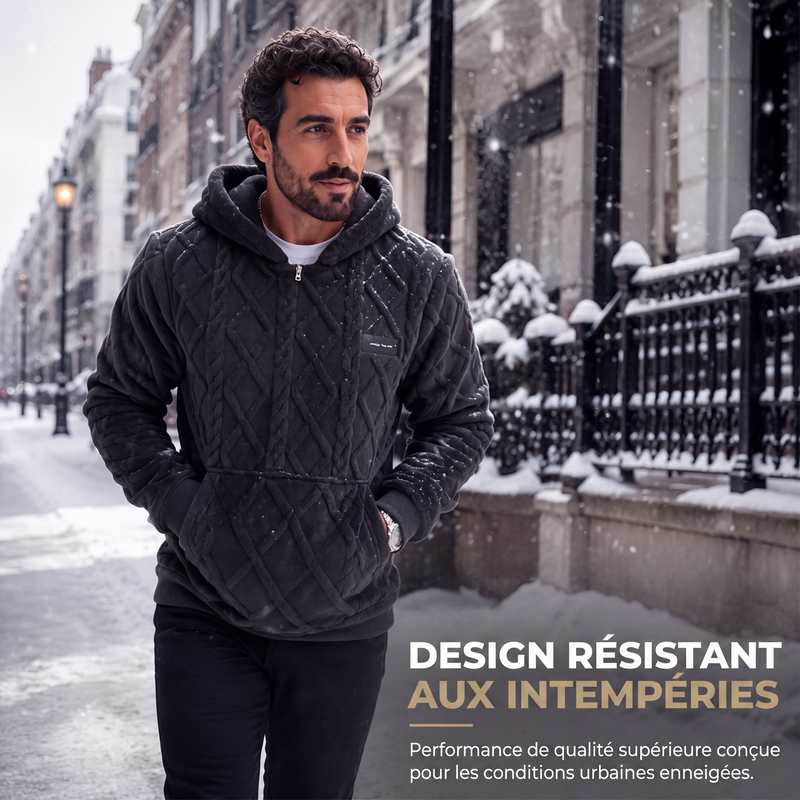 Hoodie pour homme en tricot torsadé texturé effet diamant en peluche