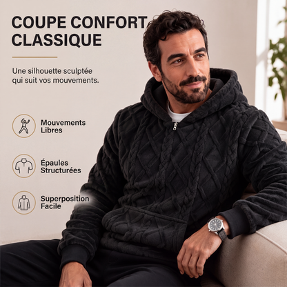 Hoodie pour homme en tricot torsadé texturé effet diamant en peluche