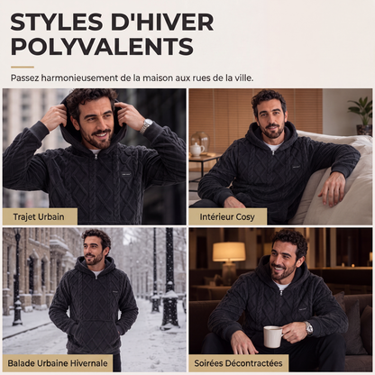 Hoodie pour homme en tricot torsadé texturé effet diamant en peluche