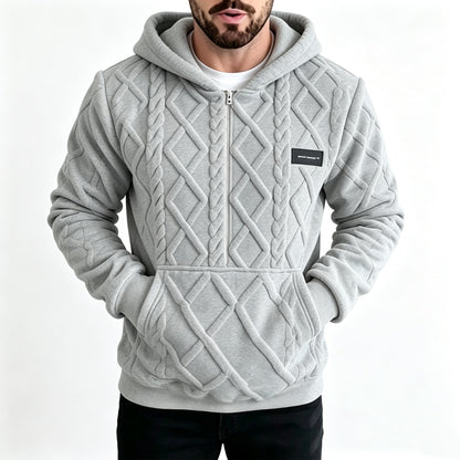 Hoodie pour homme en tricot torsadé texturé effet diamant en peluche