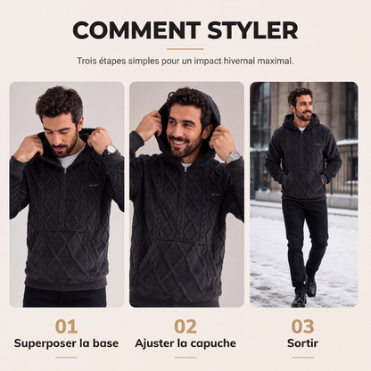 Hoodie pour homme en tricot torsadé texturé effet diamant en peluche