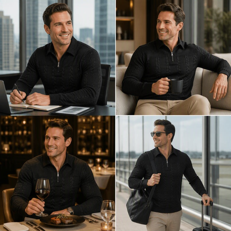 T-shirt à manches longues et demi-zip pour homme