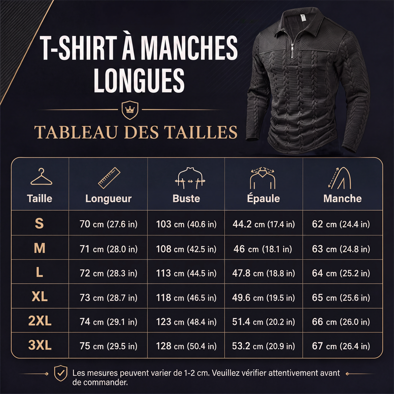 T-shirt à manches longues et demi-zip pour homme