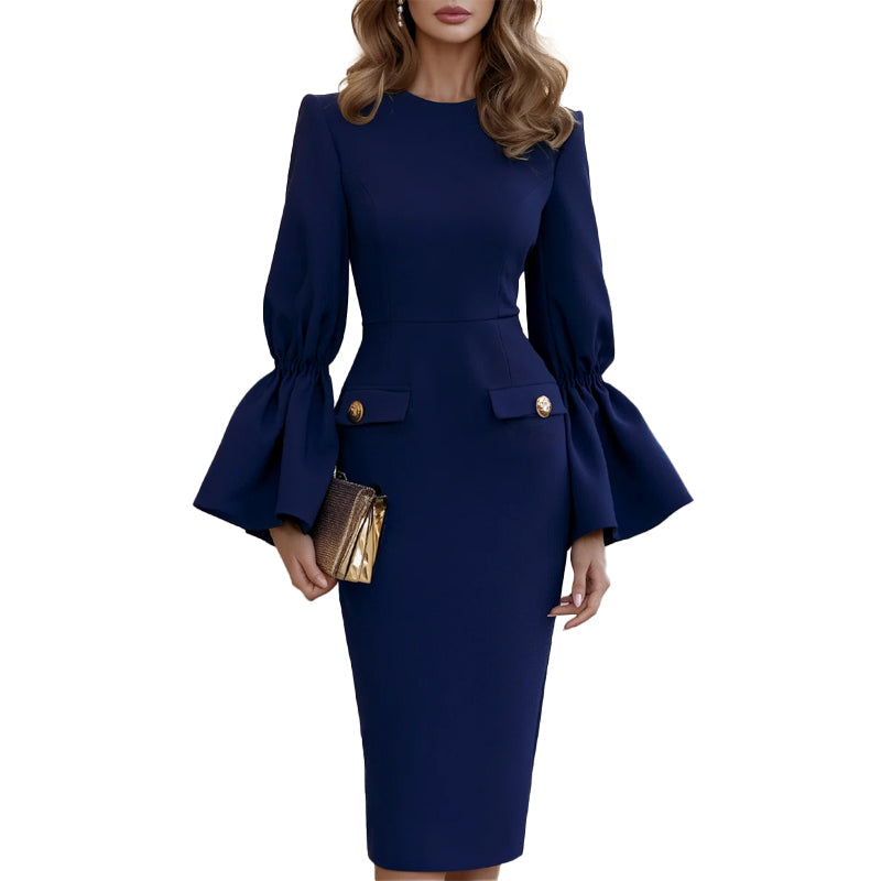 Robe fourreau élégante à col rond pour femme