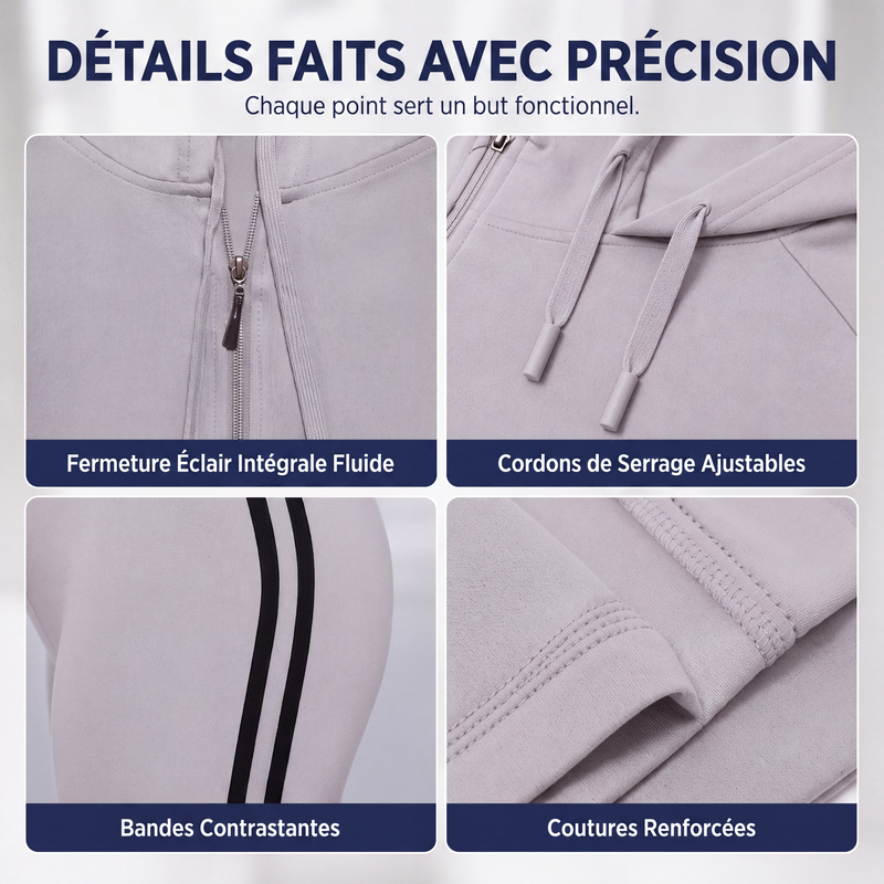 Ensemble sweat à capuche zippé rayé et pantalon pour femme