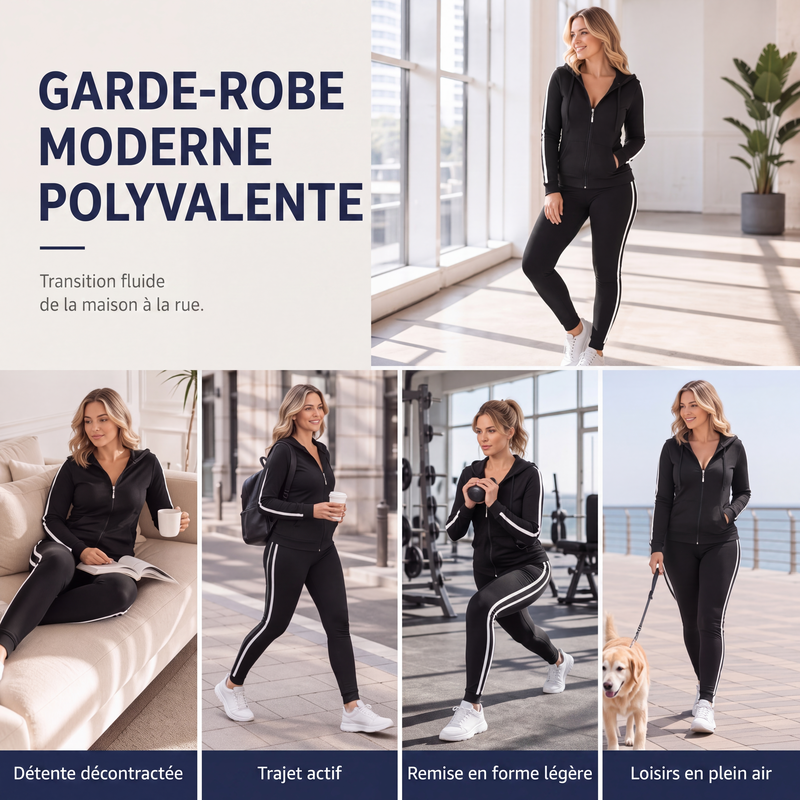 Ensemble sweat à capuche zippé rayé et pantalon pour femme