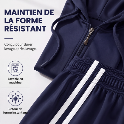 Ensemble sweat à capuche zippé rayé et pantalon pour femme