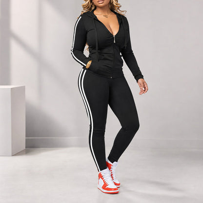 Ensemble sweat à capuche zippé rayé et pantalon pour femme