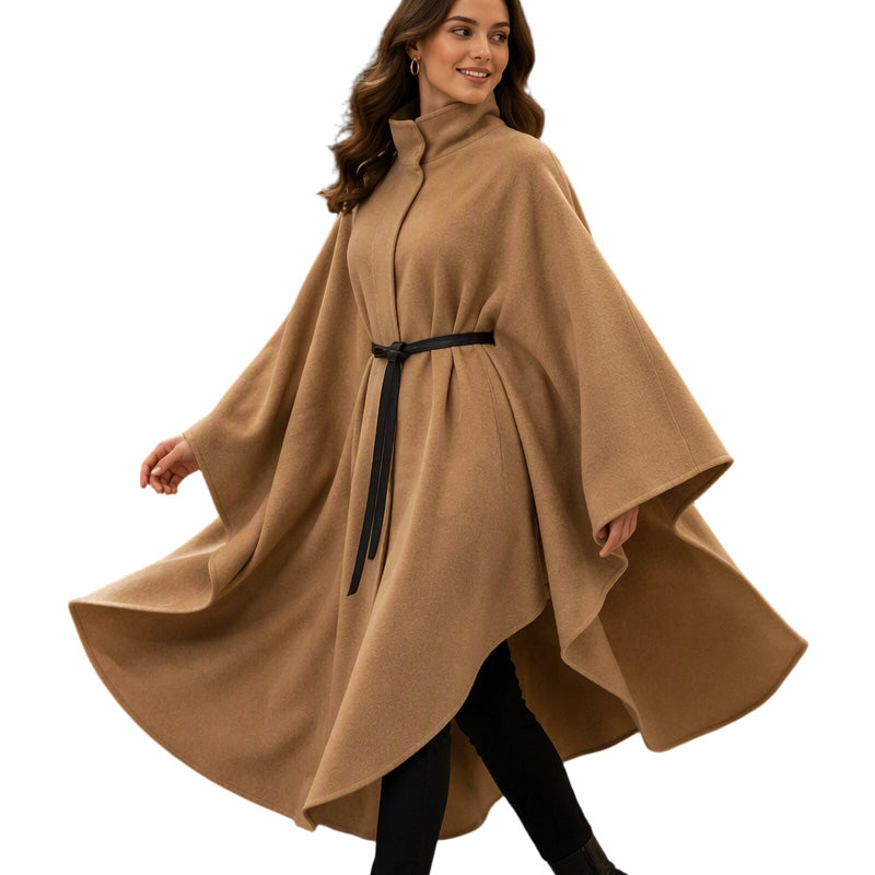 Manteau cape élégant pour femme à col montant