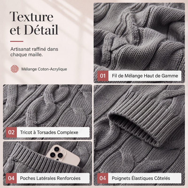 Cardigan long à capuche en maille avec poches pour femme