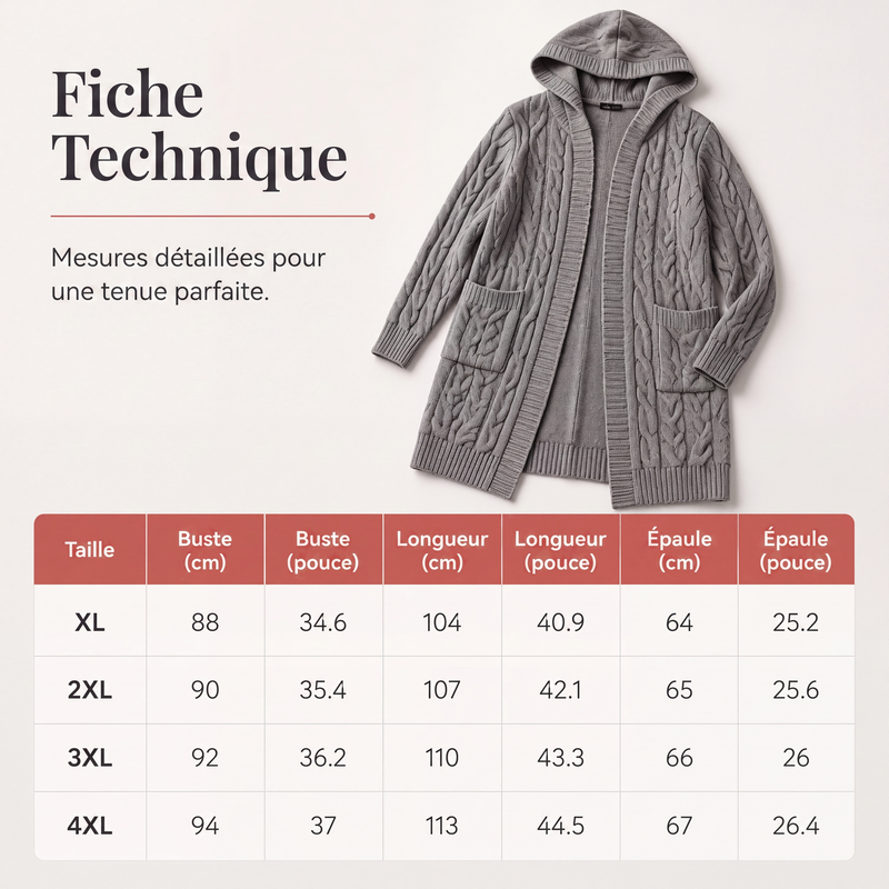 Cardigan long à capuche en maille avec poches pour femme