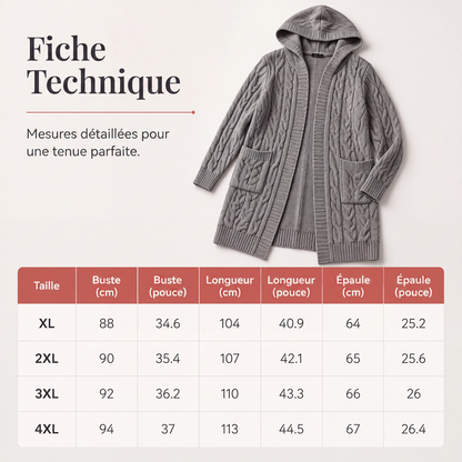 Cardigan long à capuche en maille avec poches pour femme