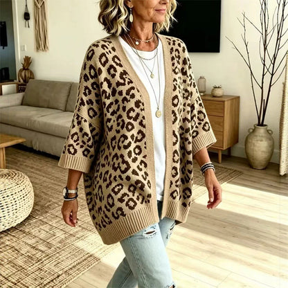 Cardigan en maille à imprimé léopard chic pour femme