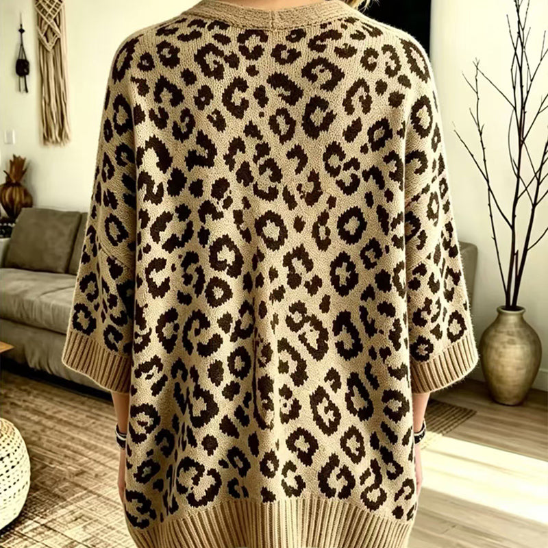 Cardigan en maille à imprimé léopard chic pour femme