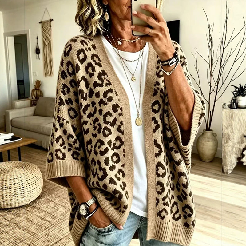 Cardigan en maille à imprimé léopard chic pour femme