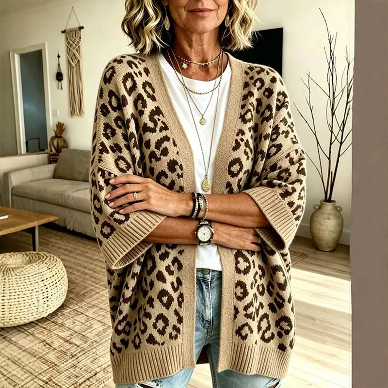 Cardigan en maille à imprimé léopard chic pour femme