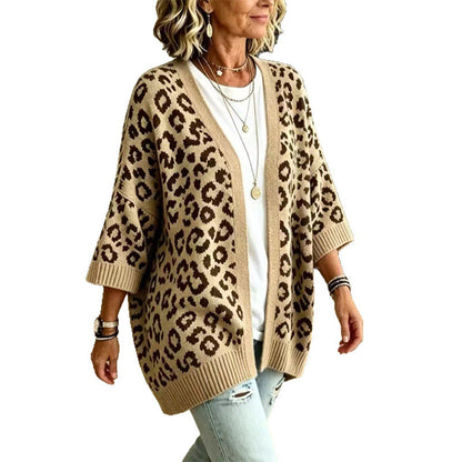Cardigan en maille à imprimé léopard chic pour femme