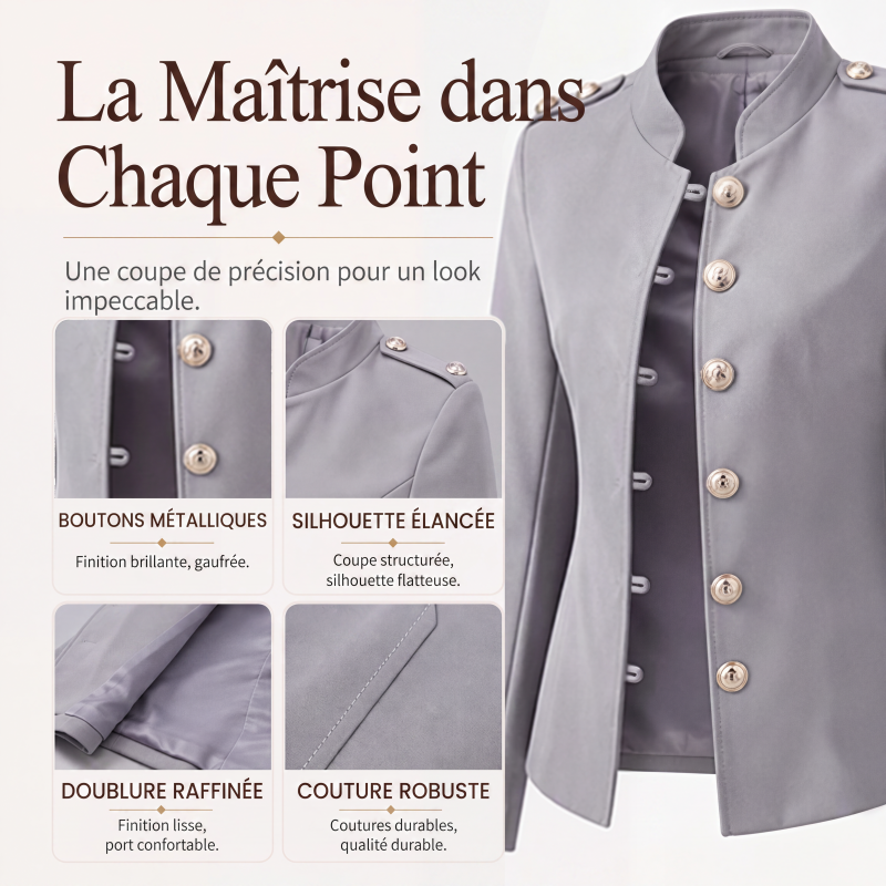 Blazer élégant ajusté pour femme avec boutons dorés