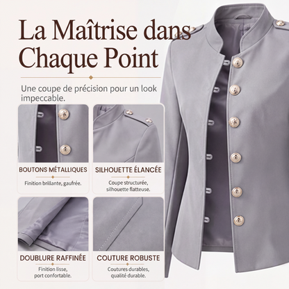 Blazer élégant ajusté pour femme avec boutons dorés