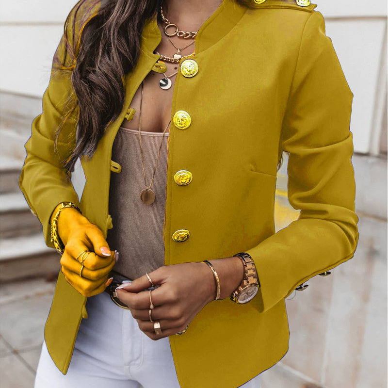 Blazer élégant ajusté pour femme avec boutons dorés