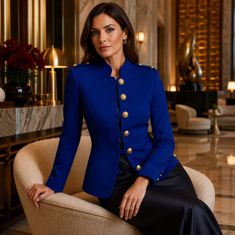 Blazer élégant ajusté pour femme avec boutons dorés