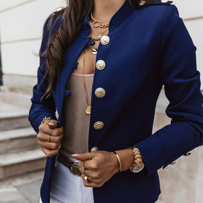 Blazer élégant ajusté pour femme avec boutons dorés