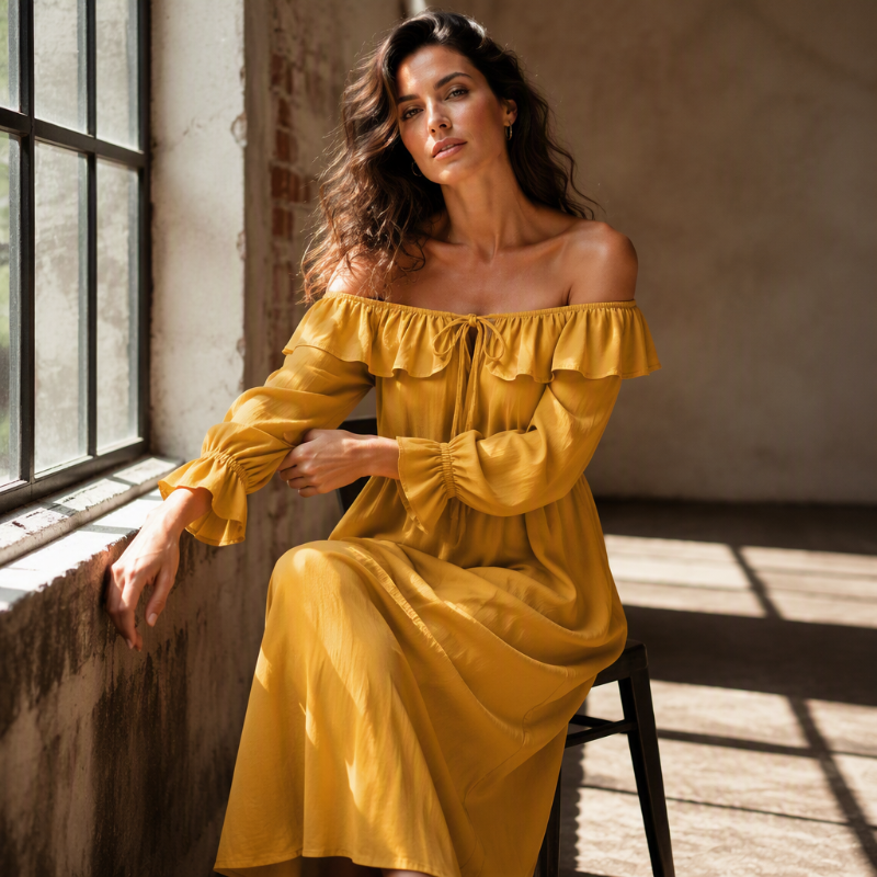 Robe longue décontractée à épaules dénudées pour femme