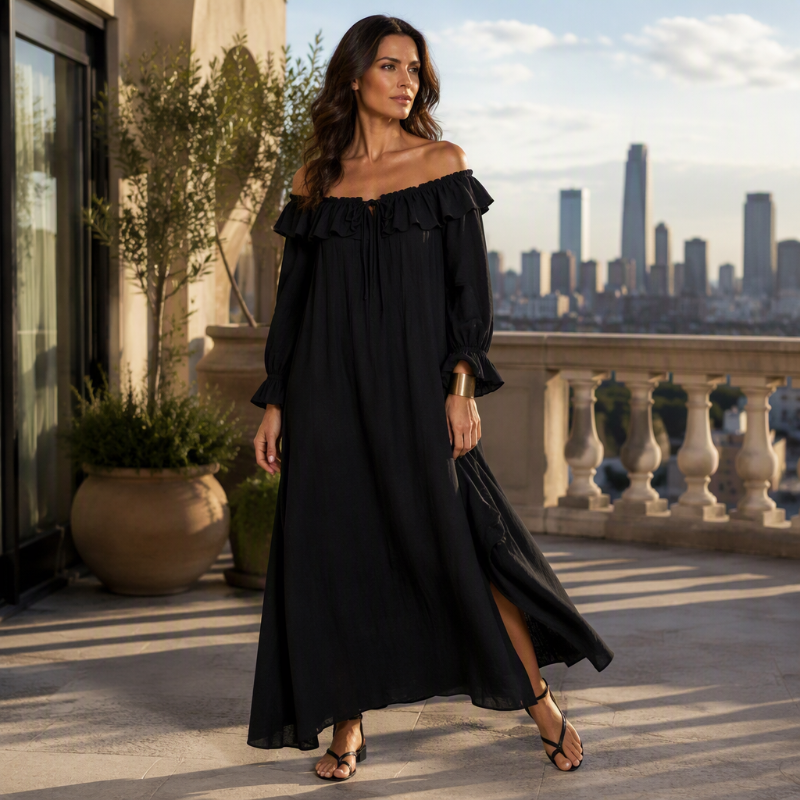 Robe longue décontractée à épaules dénudées pour femme