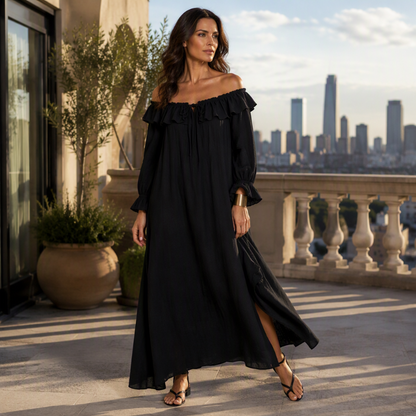 Robe longue décontractée à épaules dénudées pour femme