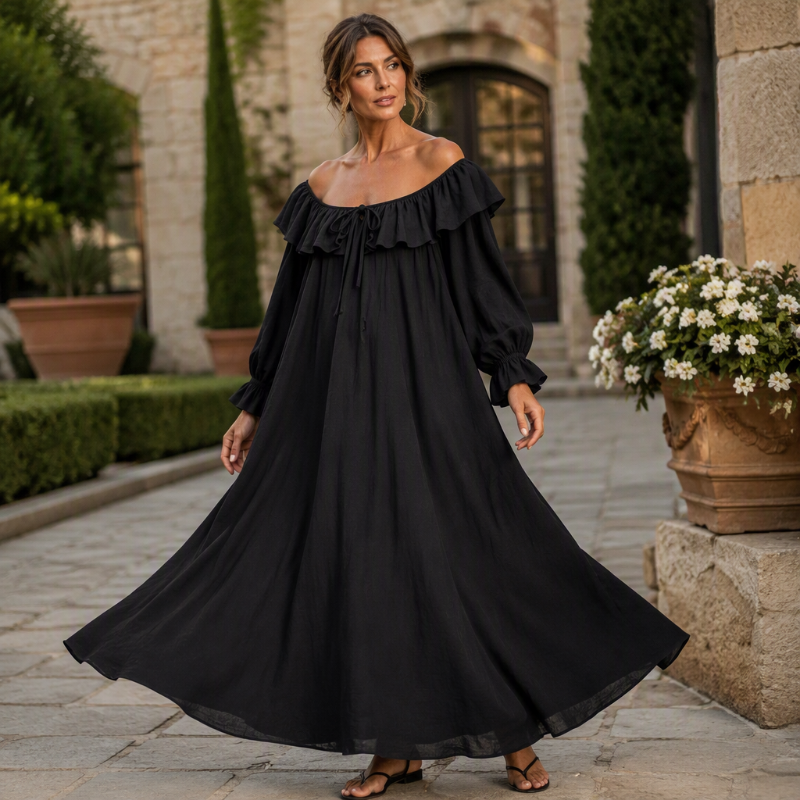 Robe longue décontractée à épaules dénudées pour femme