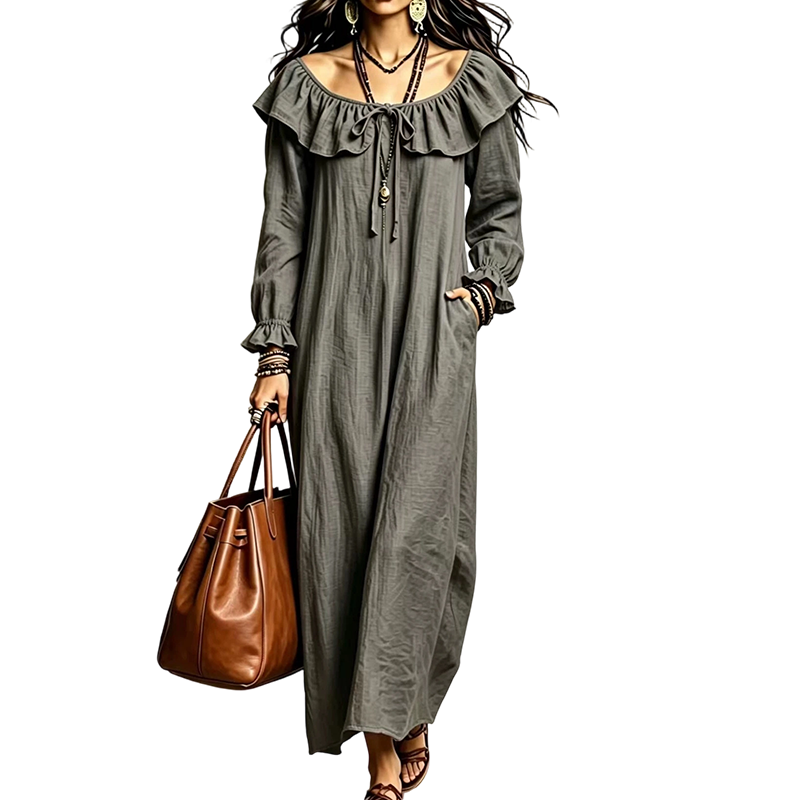 Robe longue décontractée à épaules dénudées pour femme