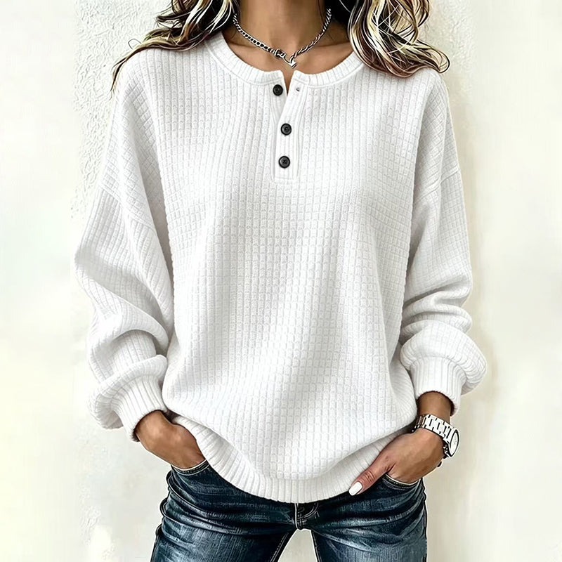💥‑50 % DE RÉDUCTION ! 👚 Sweat-shirt décontracté en maille gaufrée pour femme – Coupe ample, manches longues, col boutonné