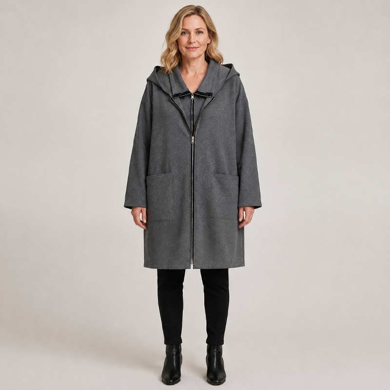 Veste à capuche mi-longue pour femme avec 2 fermetures éclair